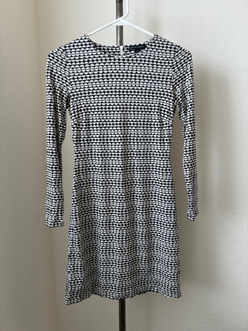 Banana Republic sz 0P Dress Geometric Print Silk Cotton Blend Black Cream